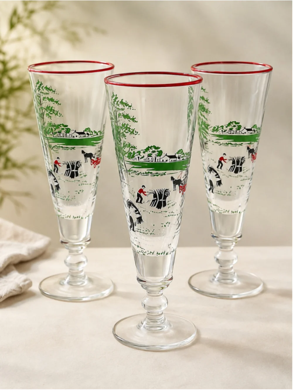 1940s Libbey Currier & Ives Colonial Times Pilsner Glasses – Set of 3